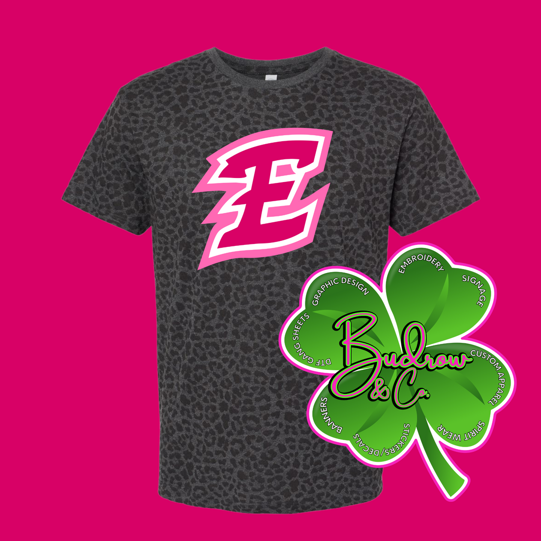 Estill Leopards &quot;E&quot; Leopard Print Tee – Pink Out Edition