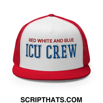 Red White and Blue ICU Crew Nurse 4th of July Funny Snapback Trucker Hat