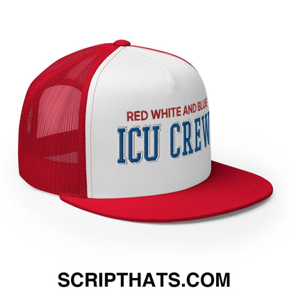 Red White and Blue ICU Crew Nurse 4th of July Funny Snapback Trucker Hat