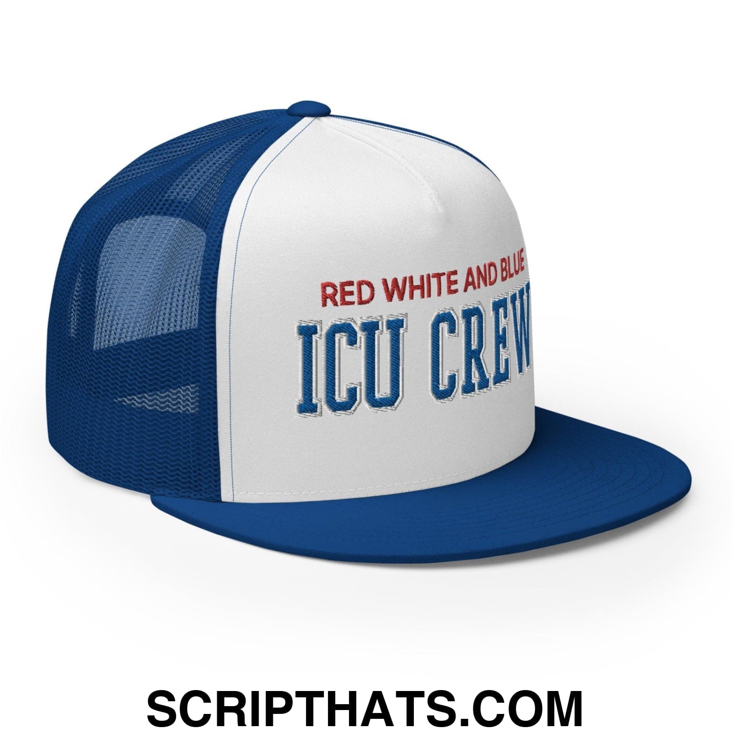 Red White and Blue ICU Crew Nurse 4th of July Funny Snapback Trucker Hat