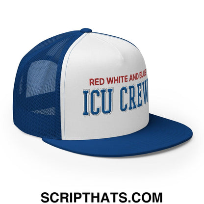 Red White and Blue ICU Crew Nurse 4th of July Funny Snapback Trucker Hat
