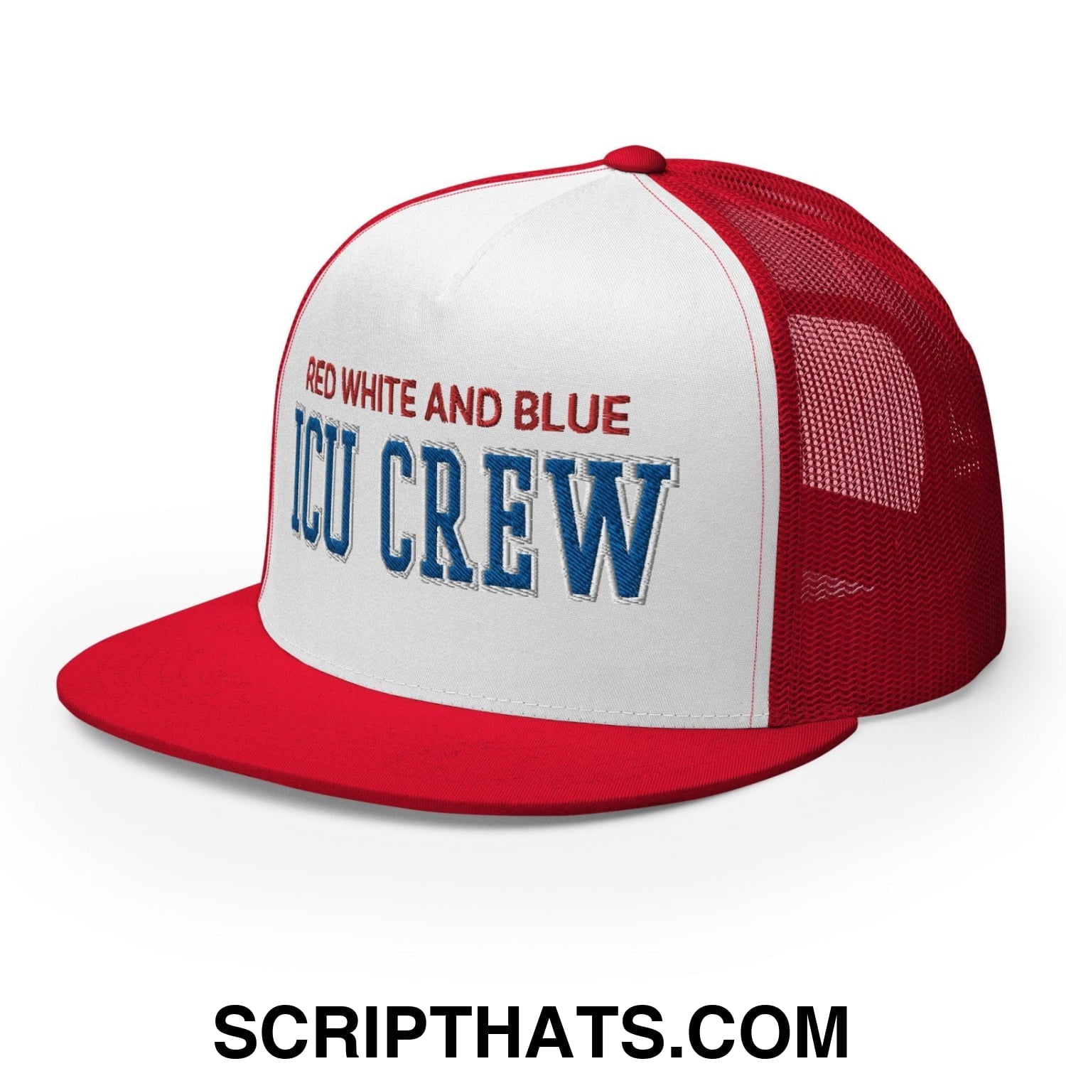 Red White and Blue ICU Crew Nurse 4th of July Funny Snapback Trucker Hat