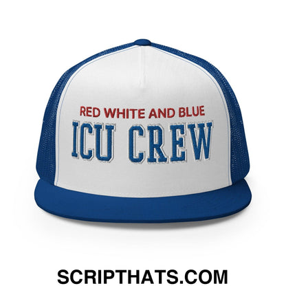 Red White and Blue ICU Crew Nurse 4th of July Funny Snapback Trucker Hat